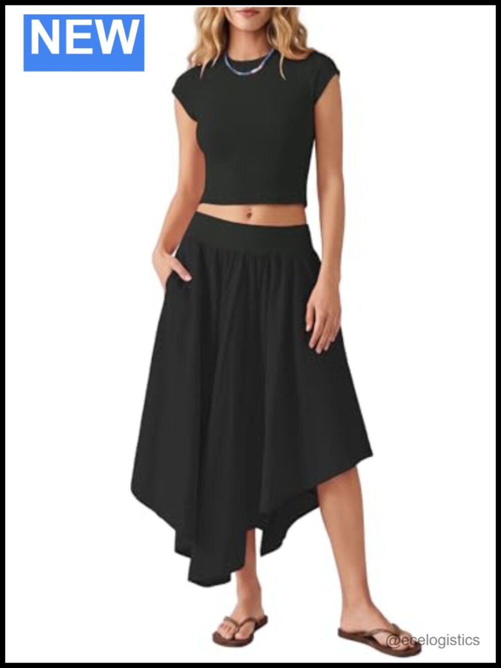 Women's 2 Piece Maxi Skirt Set Asymmetrical Crop Top Matching Outfit